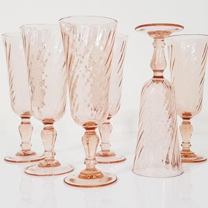 Blush Pink Champagne Flutes from Luminarc Rosaline Set of 6 Pink Swirl Glasses France image 4