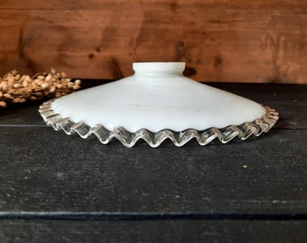 French White Opaliine Glass Ceiling Light Shade White Milk Glass Art Deco Suspension 1930s