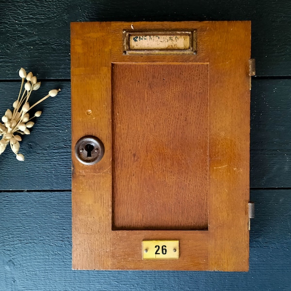Französische Vintage Holztür 26 aus einem alten Gebäudebriefkasten