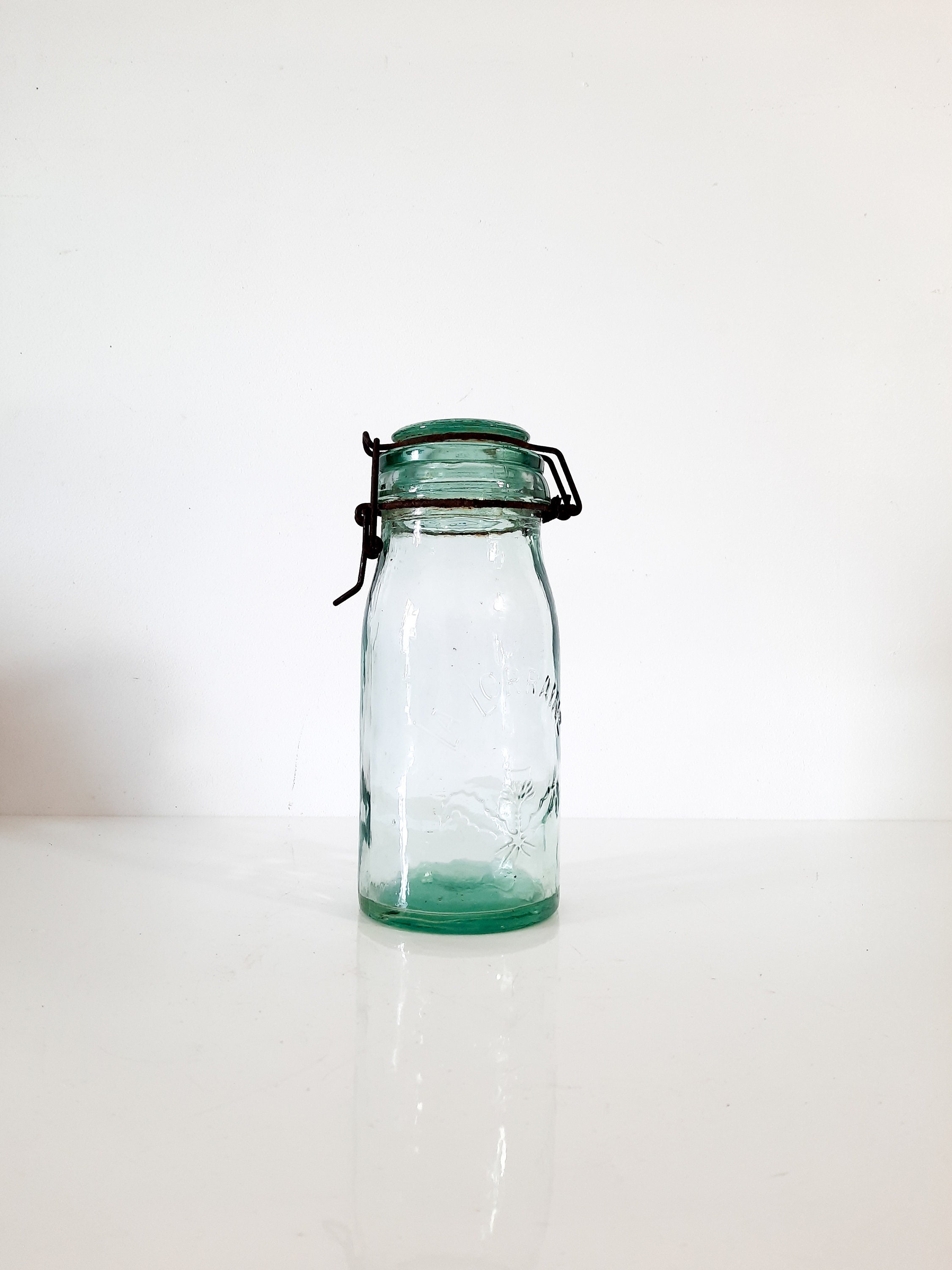 Français Pot de Conserve en Verre Vert 1L La Lorraine Jar, Bouteille Conservation Vintage, Vert, Con