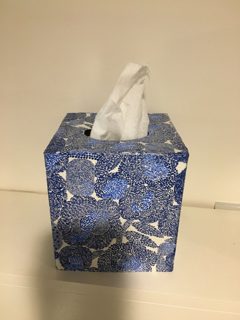 Tissue box cover paper mache Marimekko blue floral Etsy