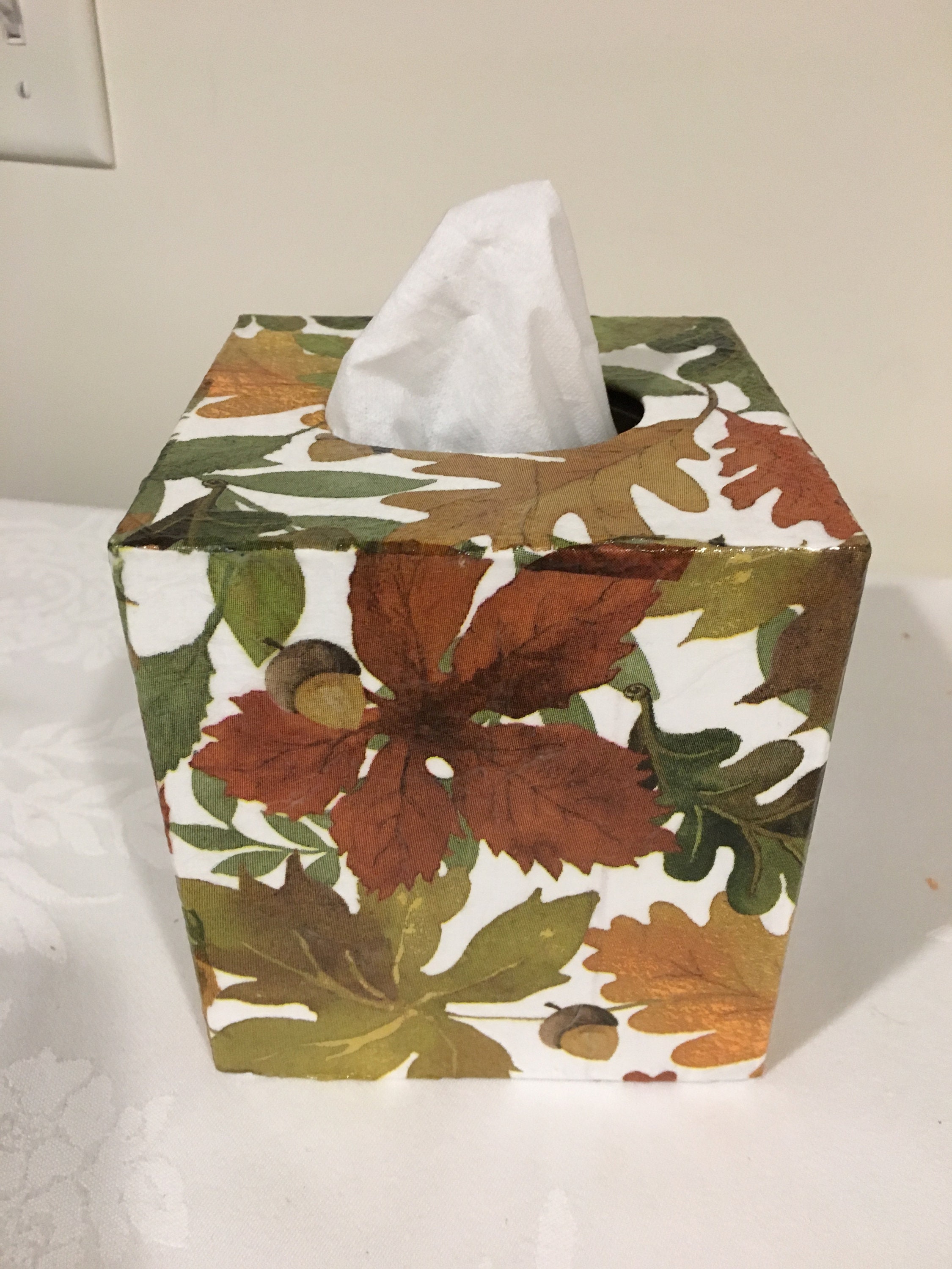 Fall autumn leaves acorns tissue box cover maple elm Etsy