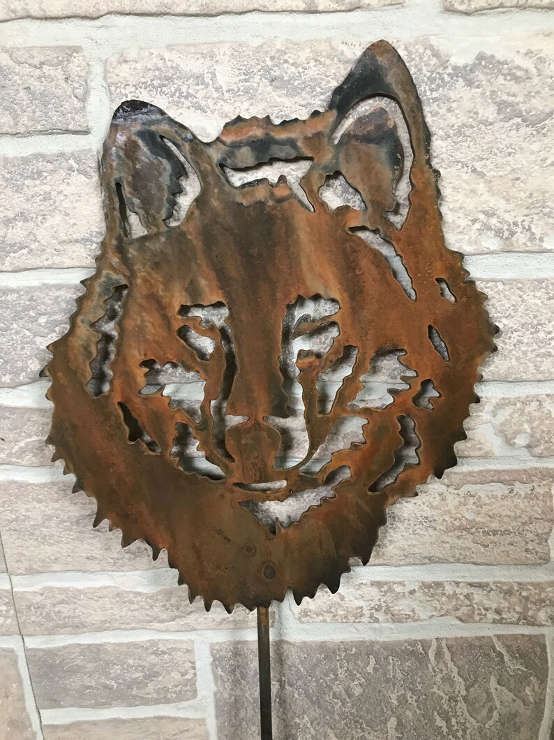 Metal Wolf Garden Stake Garden decore gatden art yard Etsy