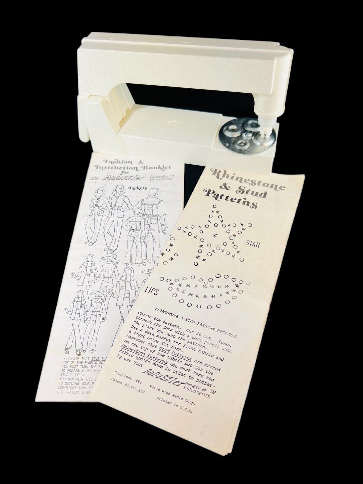 Vintage Bedazzler Rhinestone & Stud Setter Machine w/ manual & pattern  pamphlets
