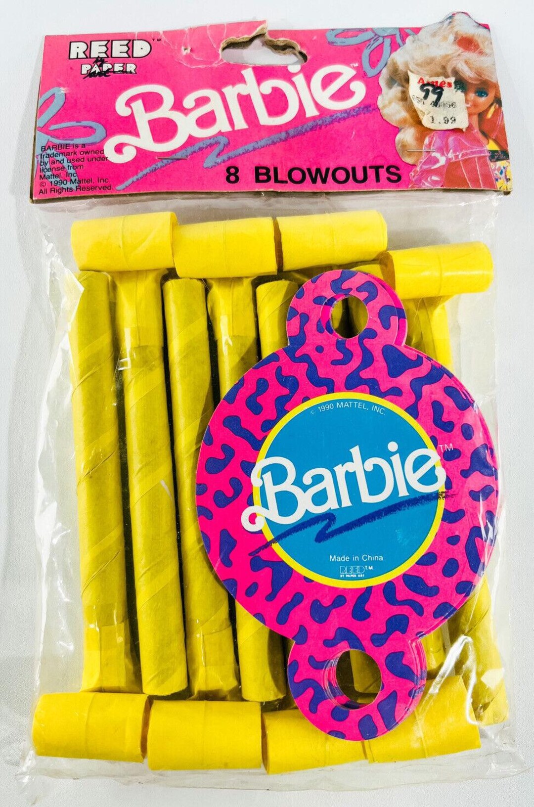 NOS Vintage 1990 Reed Paper Art Mattel BARBIE Party Blowouts Package ...