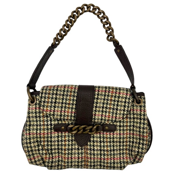 Vintage J Crew Tweed Houndstooth Handbag Purse Br… - image 1