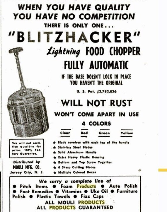 Blitzhacker food chopper - vintage kitchen chopper designed by
