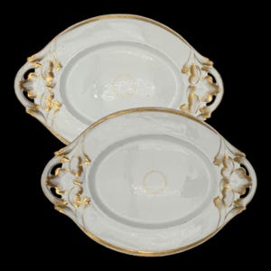 Antique Old Paris Porcelain French Oval Serving Platter Set Ornate Gold Gilt 2pc