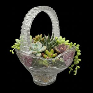 1990年代 ドイツ製 アンナ・ヒュッテ ブライクリスタル ローズペタル 24%鉛クリスタル バスケット 6インチ