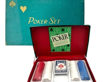 Vintage 1950 United States Playing Card Co POKER SET livre de cartes de jetons en boîte