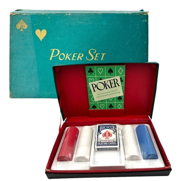 Vintage 1950 United States Playing Card Co POKER SET Boxed Chips Cards Book