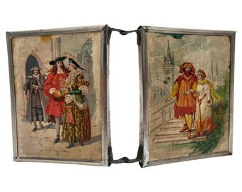 Antique 1880s PB Paris Déposé Triptych Mirror French Royalty Lithographs Mercury