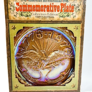 Vintage Indiana Glass Commemorative Plate Gold Carnival Glass American Eagle