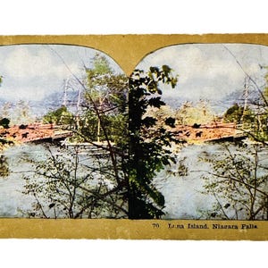 Stereografia antica, carta stereografica, Luna Island, Cascate del Niagara, 70° paesaggio