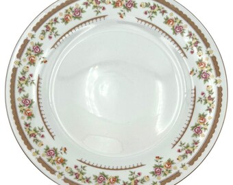 Vintage 1980s Made In China Dinner Plate CX69 Pink Yellow Flowers Gold Trim 10”