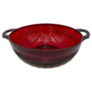 VTG 1936-40 Anchor Hocking Coronation Royal Ruby Large Handled Fruit Bowl 9.75"