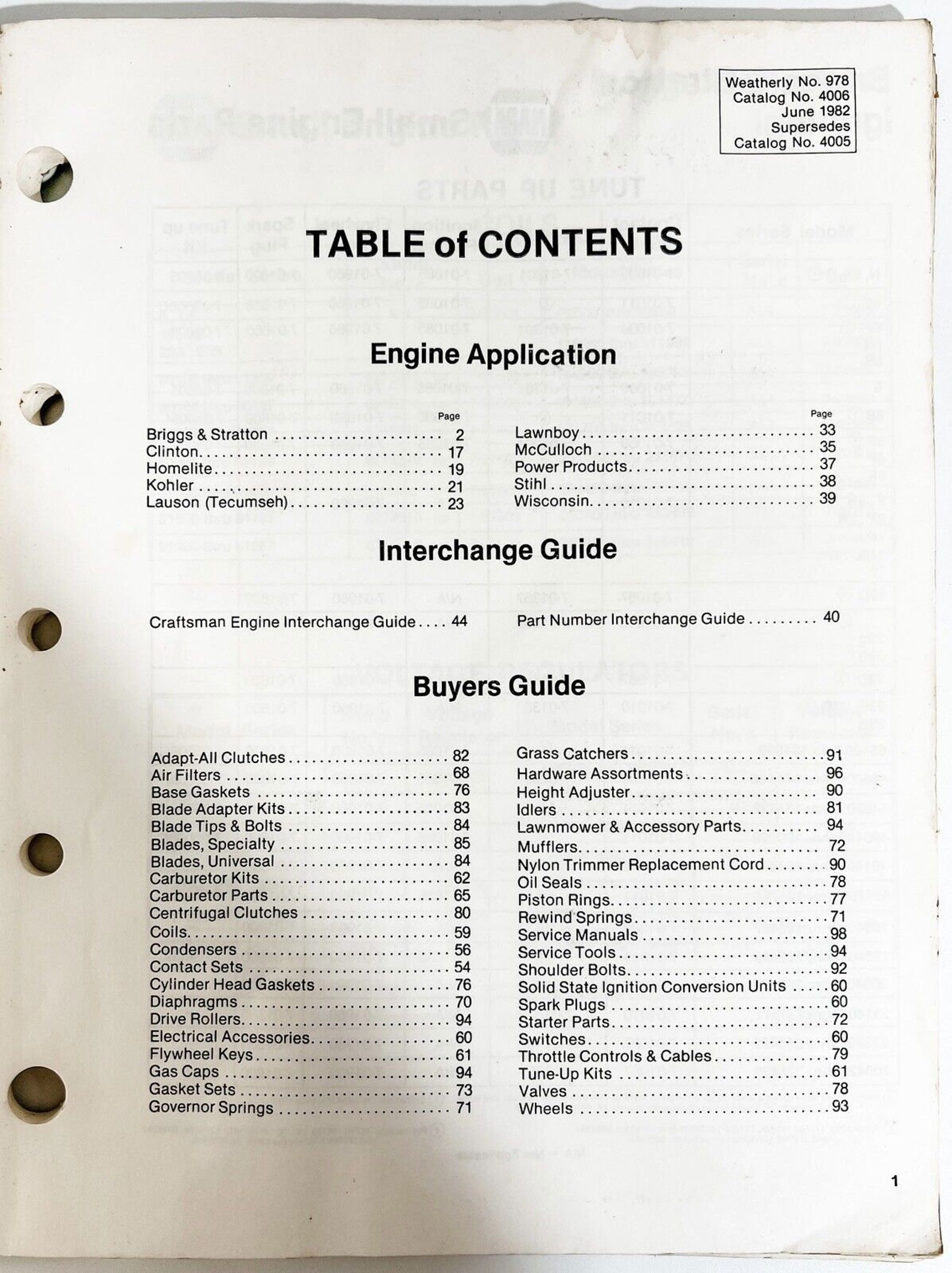 Vintage 1982 NAPA Small Engine Parts Master Catalog 4006 Etsy