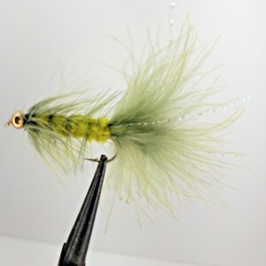 Handcrafted New Zealand STREAMER Fishing Fly, BH Krystal Olive Bugger, 8 Hook