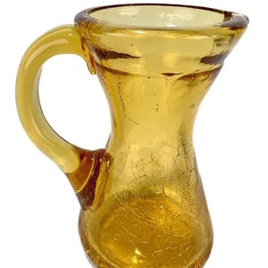 Vintage 1970s Lefton Italian Amber Honey Crackle Glass Mini Pitcher 3.7” Applied