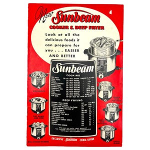 Recept- och kokbok för kokare och fritös från 1950-talet, Sunbeam