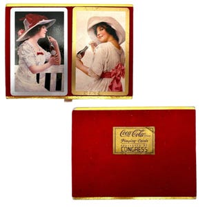 Cartas de jogar VTG Congress Coca-Cola dos anos 80, conjunto com 2 Gibson Girl comemorativo