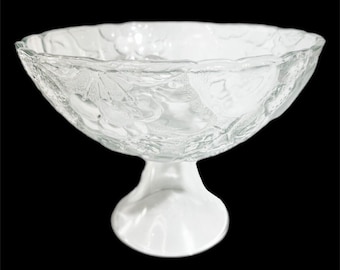 Descatalogado Bol de pedestal transparente Libbey Glass Orchard Fruit Motif de 10"