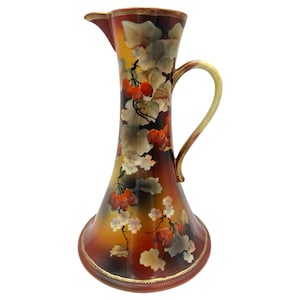 Antique Nippon Noritake Japan TANKARD PITCHER Hand Painted Budo Grapevine Motif