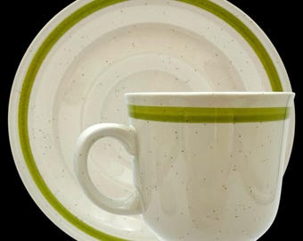 VTG 1970-talets japanska lantlig stengods SPRING GARDEN platt kopp och fatset