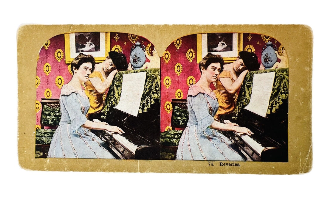 Antique 1906 Stereograph Stereoview Card REVERIES 74 Edwardian Playing ...