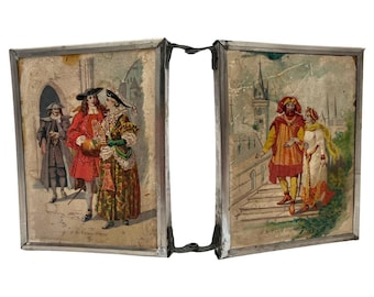 Espejo tríptico antiguo de la década de 1880, PB Paris Déposé, realeza francesa, litografías, mercurio