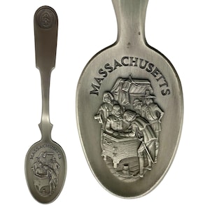VTG 1975 Franklin Mint American Colonies Decorative Spoon MASSACHUSETTS Pewter