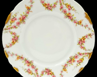 Plato de pan antiguo de Theodore Haviland, Limoges, Francia, de la década de 1900, marca Schleiger n.° 145.