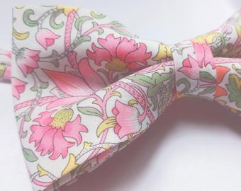 Liberty of London William  Morris Lodden fabric bowtie pink bow tie