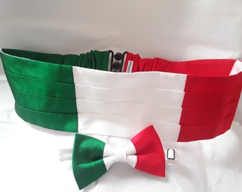 Pure silk Italy Italian flag cummerbund & bowtie set  patriotic national wedding gift