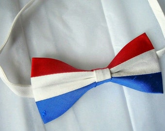 Pure silk Dutch Netherlands flag bowtie games athletics sports patriotic national wedding dupioni silk bow tie gift