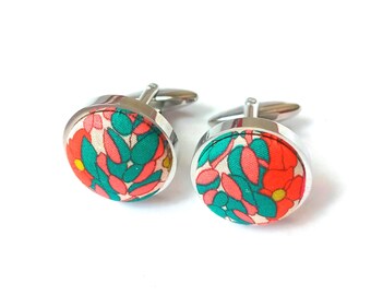 Liberty of London fabric cufflinks  floral Susanna fabric stainless steel cuff links