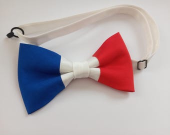 Pure silk France French flag bowtie  games athletics sports patriotic national wedding dupioni silk bow tie gift