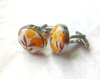 Liberty of London fabric cufflinks  floral Susanna fabric stainless steel cuff links