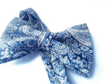 Liberty of London blue paisley design / print  bow tie formal / special occasion pretied