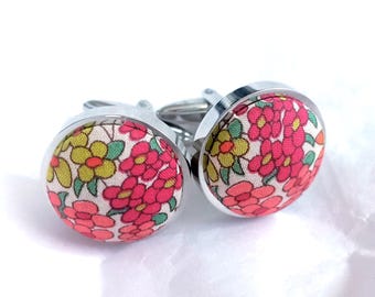 Liberty of London fabric cufflinks  floral Susanna fabric stainless steel cuff links