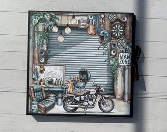 Man Cave Motorcycle Themed Scrapbook Photo Album