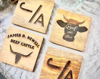 Custom Engraved Acacia Wood 4" -  4pc Coaster Set