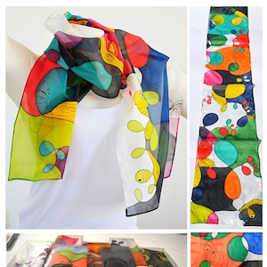 Foulard en soie, fait main, unique, accessoires en soie, idée cadeau, belle écharpe moderne, cadeau pour elle, 100 % soie