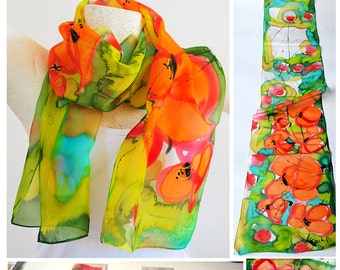Silk scarf, handmade, unique, silk accessories, gift idea, Beautiful modern scarf, gift for her