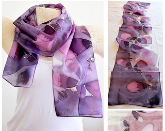 Silk scarf, Handmade, unique, silk accessories, gift idea, Beautiful modern scarf, gift for her, 100% silk