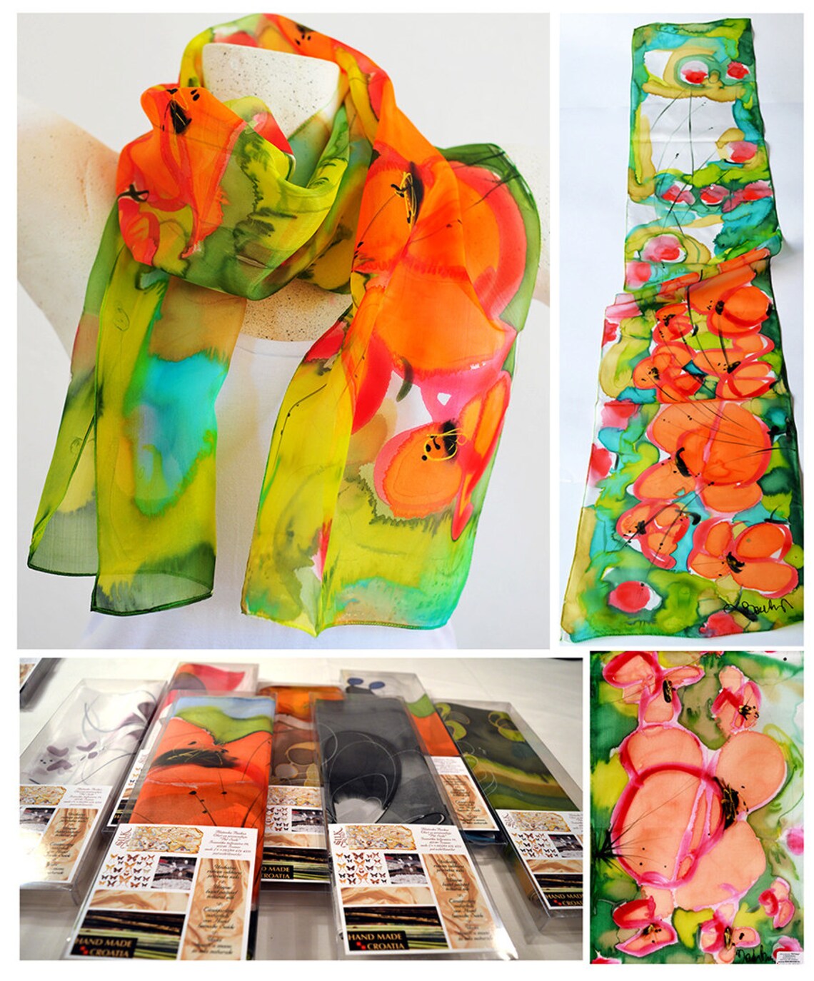 Silk Scarf, Handmade, Unique, Silk Accessories, Gift Idea, Beautiful