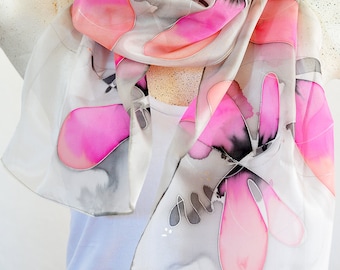 Silk scarf, Handmade, unique, silk accessories, gift idea, Beautiful modern scarf, gift for her, 100% silk