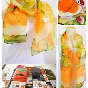 Silk scarf, Handmade, unique, silk accessories, gift idea, Beautiful modern scarf, gift for her, 100% silk