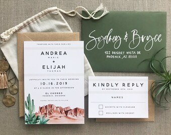 The Modern Desert Invitation Suite, Desert Wedding Invitation, Arizona Wedding Invitation, Superstition Mountains Wedding Invitation