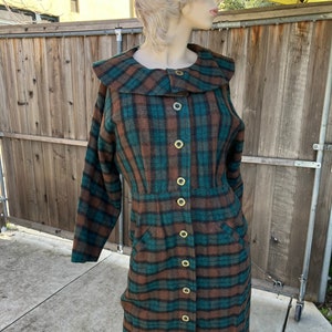 Vintage Wool Cocktail Swing Dress 1950s 1940s Winter Warm Button Down S M